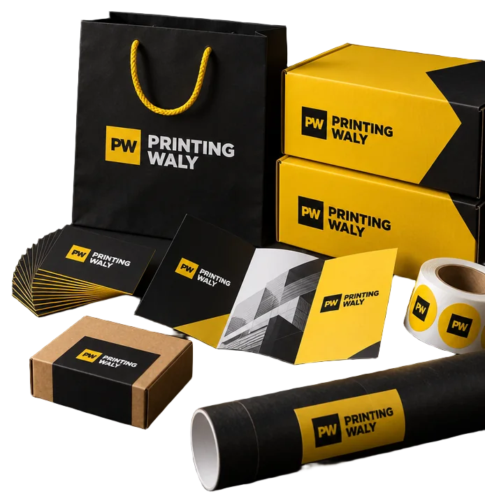 Printing Waly branded bag, boxes, business cards, brochure, stickers and poster tube