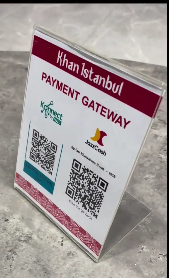 QR payment stand for a restaurant