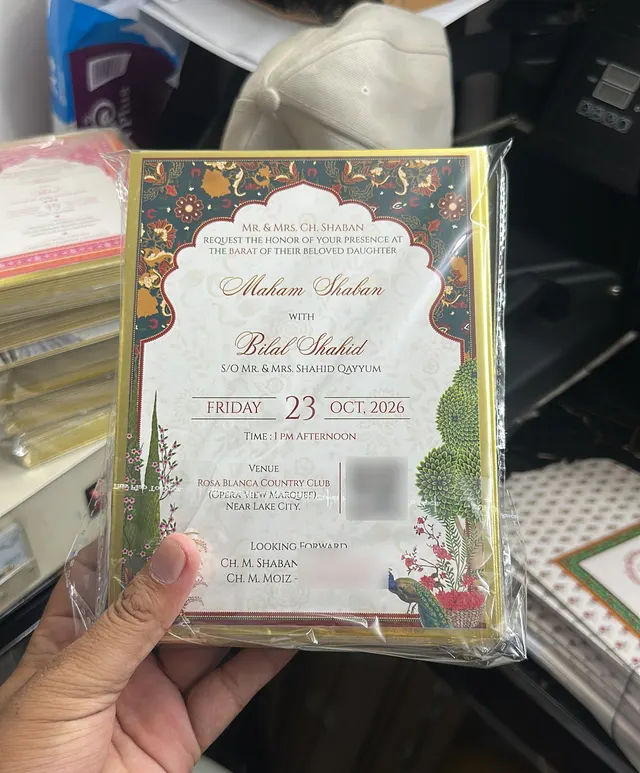 A wedding invitation, packed and ready
